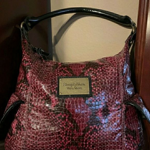 Simply Vera Wang Hobo Shoulder Bag Purse Large Faux Snake Blue Purple Ch… - Picture 2 of 11